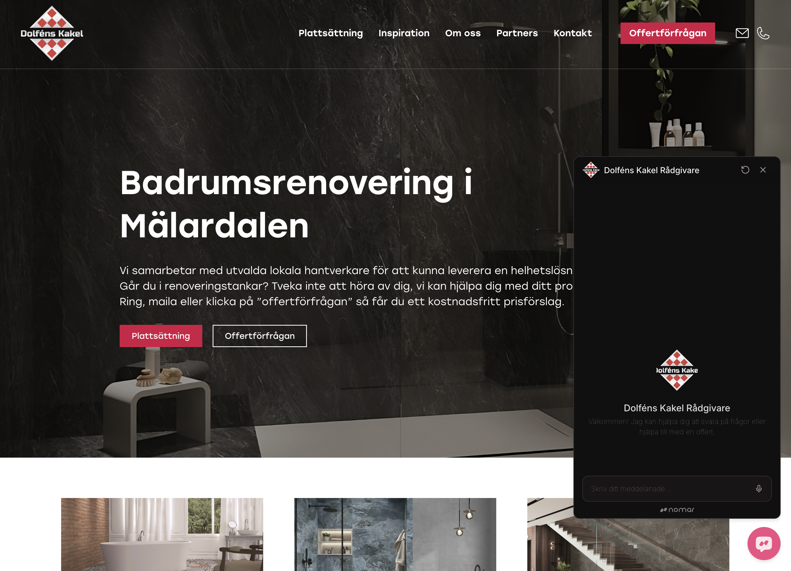 Webchat på webbplats – exempel med Dolféns Kakel